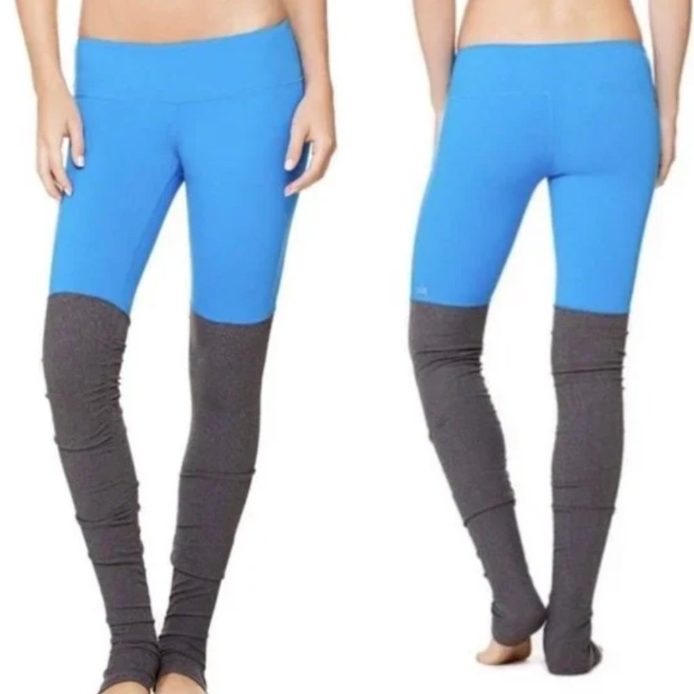 Alo Yoga Goddess Ribbed Ruched Workout Yoga Leggings Blue Gray Athleisure Size S